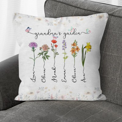 Birth Month Flower Family Personalised Pillow Birthday Gift Love Gift for Mum Grandma