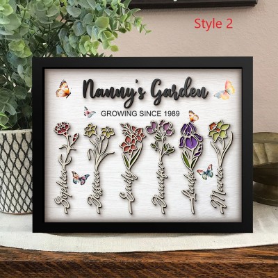 Personalised Nanny's Garden Family Birth Flower Frame With Kids Names Gift Ideas For Mum Grandma Mother's Day Gift