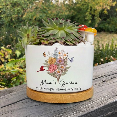Personalised Grandma's Garden Birth Flower Bouquet Mini Succulent Plant Pots Love Gift For Mum Grandma Mother's Day Gift
