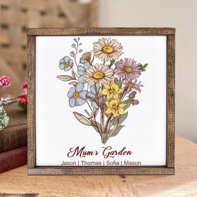 Personalised Family Art Print Birth Month Flowers Bouquet Frame Gift Ideas For Mum Grandma Mother's Day Gift