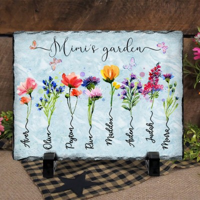 Personalised Grandma's Garden Birth Month Flower Plaque with Grandkids Names Great Gift Ideas for Grandma Mum