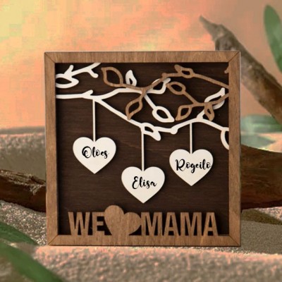 Personalised Wood Family Tree Sign Name Engravings Family Home Decor for Her Him Birthday Mother's Day Gift for Mum Grandma Wife