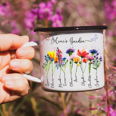 Personalised Nana's Garden Camping Coffee Mug with Birth Month Flowers Design Gifts for Nana Grandma Mum Christmas Gift Ideas