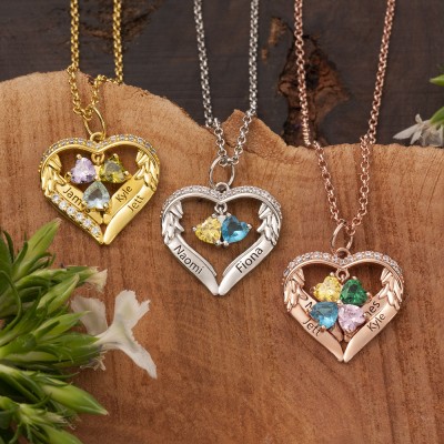 Personalised Heart Shaped Family Keepsake Necklace With 1-8 Names And Birthstones Unique Birthday Gifts For Mum Grandma Mother's Day Gift Ideas Mum Pregnancy Gift