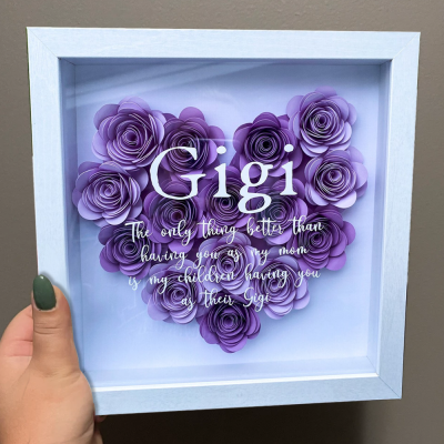 Customisable Mum Gift Personalised Heart Shadow Box with Paper Flowers Birthday Christmas Gift