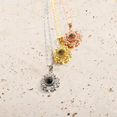 Personalised Memorial Sunflower Photo Projection Necklace Anniversary, Birthday Gift