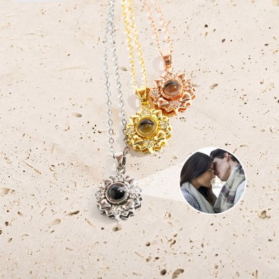 Personalised Sunflower Photo Necklace Valentine's Day Christmas Gift for Girlfriend