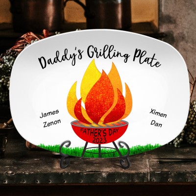 Personalised Grandpa's Grilling Plate with Kids Name Gift for Father's Day