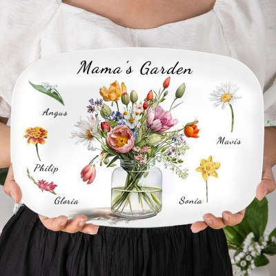 Custom Family Birth Month Flower Plate Personalised Grandma's Garden Platter with Grandkids Names Christmas Gift Ideas for Grandma Mum