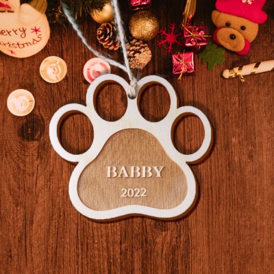 Personalised Pet Paw Christmas Tree Ornament with Name