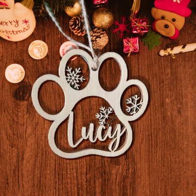 Personalised Pet Paw Christmas Tree Ornament with Name