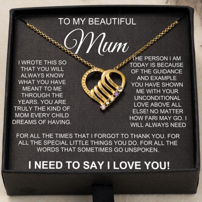 Personalised To My Beautiful Mum Birthstones Necklace With Engraved Kids Names New Mum Gifts Mother's Day Gift For Mum
