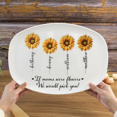 Personalised Sunflower Platter with Engraved Names Gift for Mum Wife Grandma Love Gift for Her