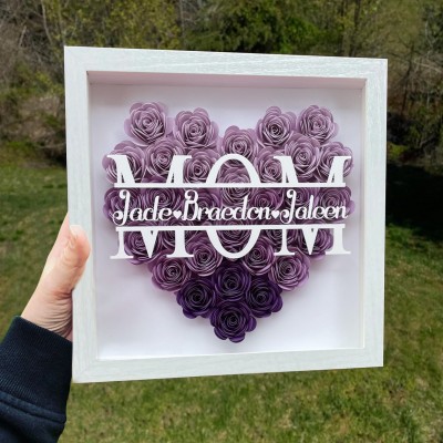 Personalised Mum Heart Flower Shadow Box Gift Ideas for Grandma Mother's Day Gift 