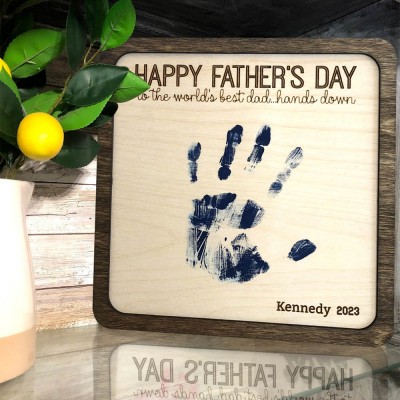 Personalised Father's Day DIY Handprint Wood Sign Gift Idea for Dad