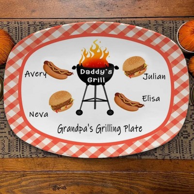 Personalised Burger Hot Dog Grandpa's Grilling Plate Custom Barbecue Platter For Dad, Grandpa Father's Day Gifts