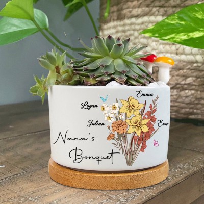 Custom Granny's Garden Bouquet Plant Pot With Names Love Gift For Mum Grandma Mother's Day Gift