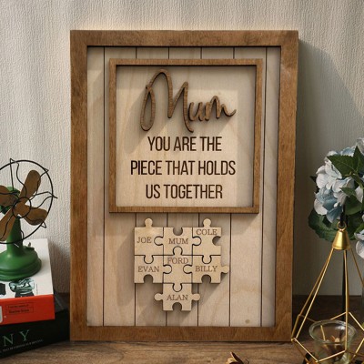 Personalised Mum Wooden Family Puzzle Sign for Mum Grandma Mother's Day Gifts