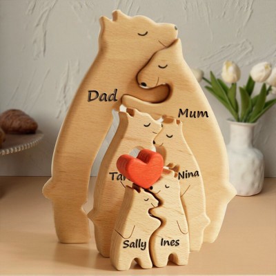 Personalised Wooden Bear Family Puzzle with Engraved Names Family Gifts For Mum Grandma Her