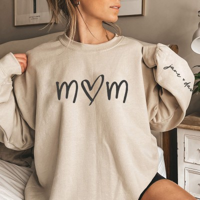 Custom Sweatshirt for Mum with Names On Sleeve Heartful Gift For Grandma Mum Mother's Day Gifts