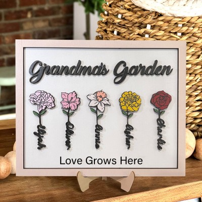 Custom Grandma's Garden Birth Month Flower Frame Sign With Names Gift Ideas For Mum Grandma Mother's Day Gift