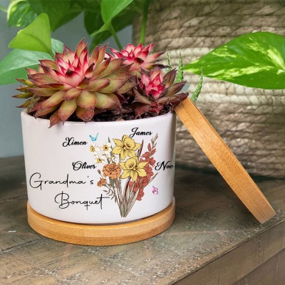 Personalised Mum's Garden Bouquet Mini Succulent Plant Pots Custom Gifts For Mum Grandma Mother's Day Gift