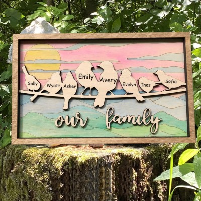 Personalised Our Family Bird Wood Sign with Kids Names Unique Family Anniversary Gift For Mum Grandma
