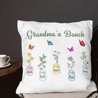 Custom Pillow with Birth Month Flower Print Family Keepsake Gift Ideas for Grandma Mum