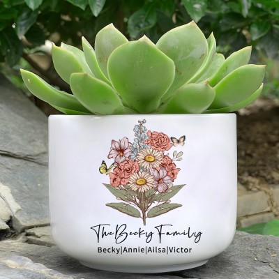 Personalised Nana's Garden Scculent Plant Pot With Birth Flower Bouquet Unique Gift For Mum Grandma Mother's Day Gift Ideas