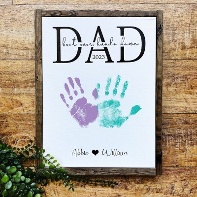 Personalised Best Dad Ever DIY Handprint Wood Sign Keepsake Gift for Dad Father's Day Gifts