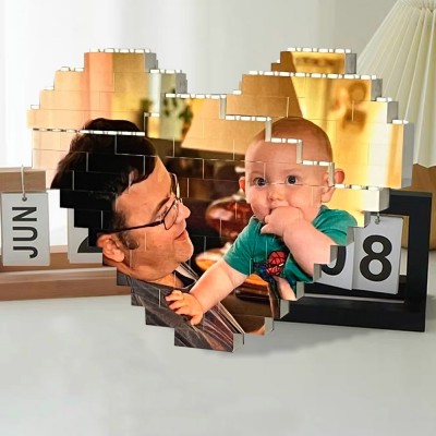Personalised Building Brick Heart Shaped Photo in Frame Block Birthday Gift for Dad Christmas Anniversary Gift for Husband