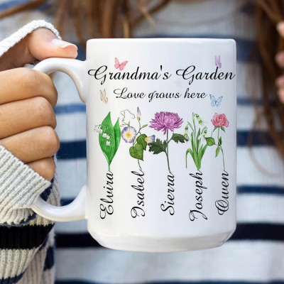 Grandma's Garden Birth Flower Mug Personalised Flowers Gift For Mum Grandma Christmas Gift Mother's Day Gift