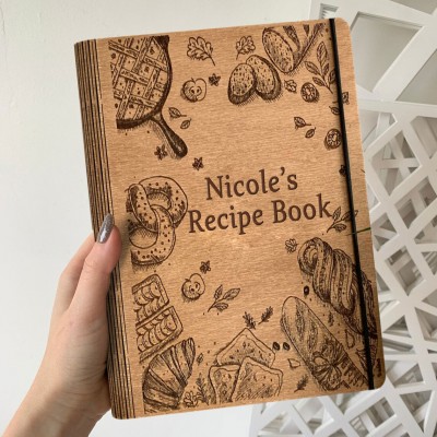 Personalised Mum's Wooden Recipe Book Binder Journal Cookbook Notebook Gifts for Mum Grandma Wife Her