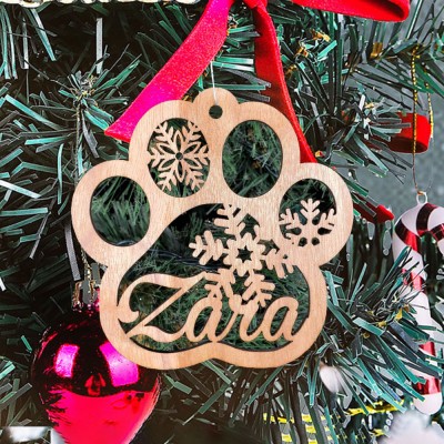 Personalised Pet Paw Christmas Tree Ornament with Name