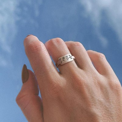 925 Silver Handmade Custom Family Birth Flower Ring
