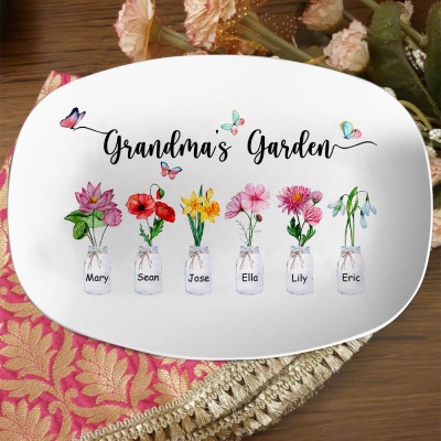 Personalised Art Print Mum's Garden Birth Flower Platter Family Gifts for Mum Gramdma Mother's Day Gift Ideas