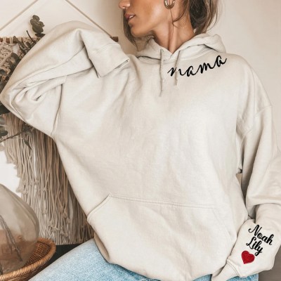 Custom Embroidered Mama Sweatshirt with Kids Names on Sleeve Gifts for Mum Christmas Gift Birthday Gifts