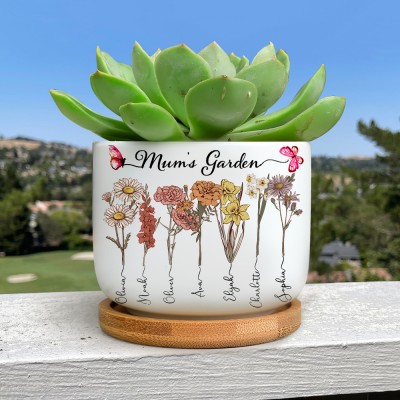 Custom Grandma's Garden Birth Flower Outdoor Succulent Plant Pot Gift for Mum Grandma Mother's Day Gift Ideas