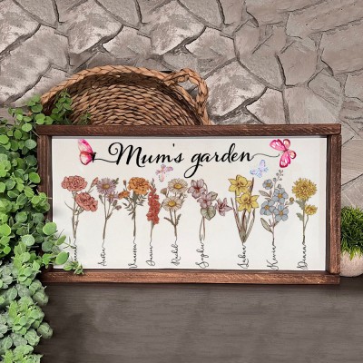 Custom Grandma's Garden Art Print Birth Flower Frame With Grandkids Names Unique Gift For Mum Grandma