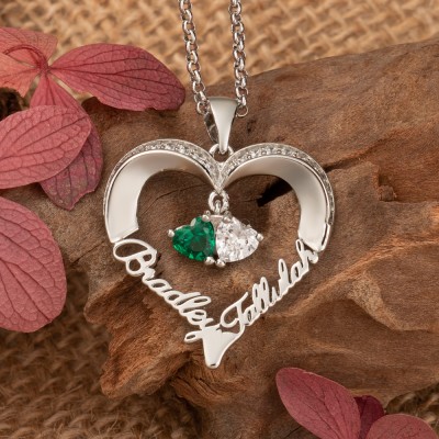 Personalised 2 Names and Birthstones Heart Necklace for Soulmate GIfts for Her Anniversary Gift Ideas for Wife Christmas Gifts