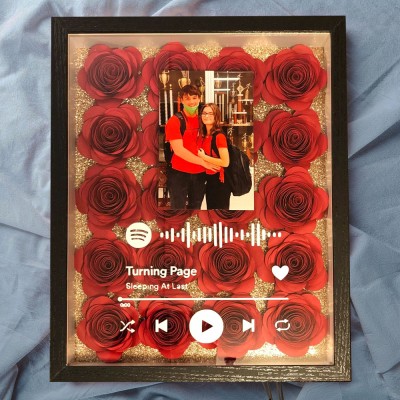 Personalised Spotify Shadow Box with Flowers for Her Valentine's Day Gift for Girlfriend