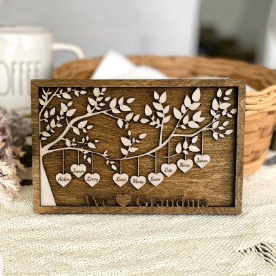 Personalised Handmade Family Tree Frame Sign For Granny Love Gift For Mum Grandma Mother's Day Gift