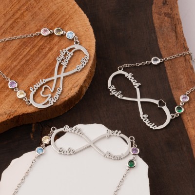 Personalised Infinity Shaped Necklace With 1-8 Kids Names And Birthstones Unique Birthday Gift For Mum Grandma Mother's Day Gift Baby Shower Gift Ideas