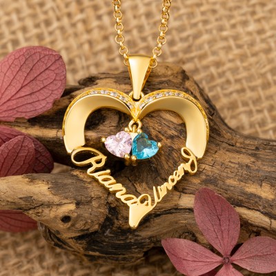 Personalised To My Amazing Wife Heart Pendant Names and Birthstones Necklace Anniversary Love Gift Ideas For Wife Her