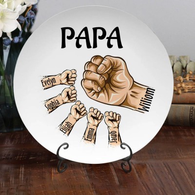 Personalised Papa and Kids Fist Bump Platter with Kids Names Father's Day Gift  