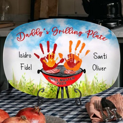 Personalised BBQ Daddy's Grilling Platter Handprint Art Gift for Father's Day