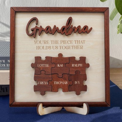 Personalised Mum You'e the Piece that Holds Us Together Wooden Puzzle Pieces Sign With Names Unique Family Gift For Mum Mother's Day Gift Ideas