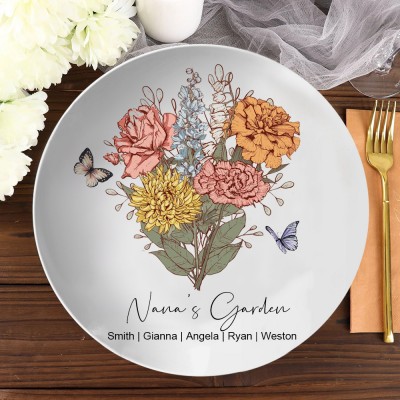 Personalised Garden Birth Month Flower Bouquet Platter With Kids Names New Mum Gift Gifts for Mum Grandma