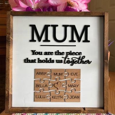 Custom Family Gift Wood Puzzle Pieces Name Sign Unique Presents For Mum Grandma Mother's Day Gift