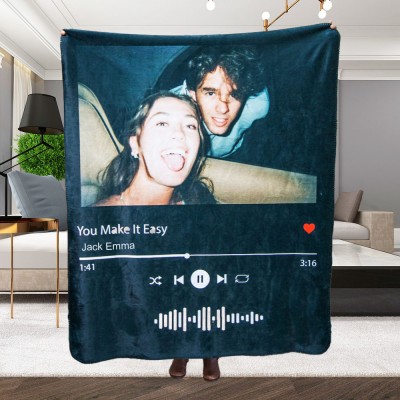 Custom Couples Photo Scannable Spotify Code Blanket Gift for Boyfriend Valentine's Day Gift for Girlfriend